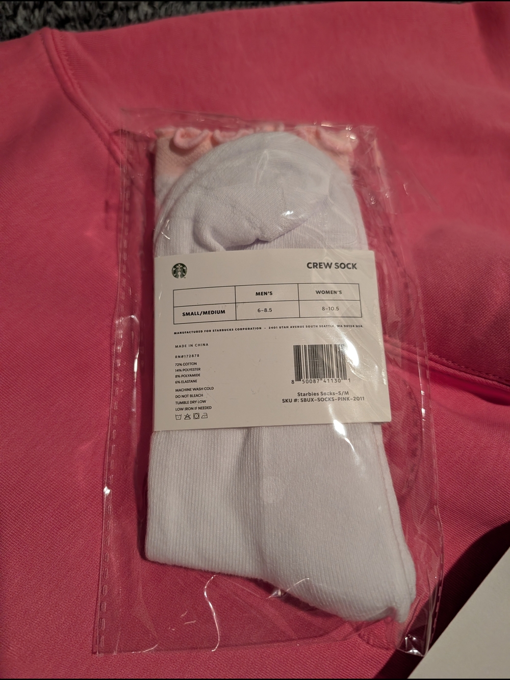 NWT Official Starbucks Pink Drink Bearista Bundle - Hoodie, Hat, Socks, Stickers - Picture 2 of 6